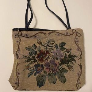 Floral Print Cross Stitch Vintage Tote Purse